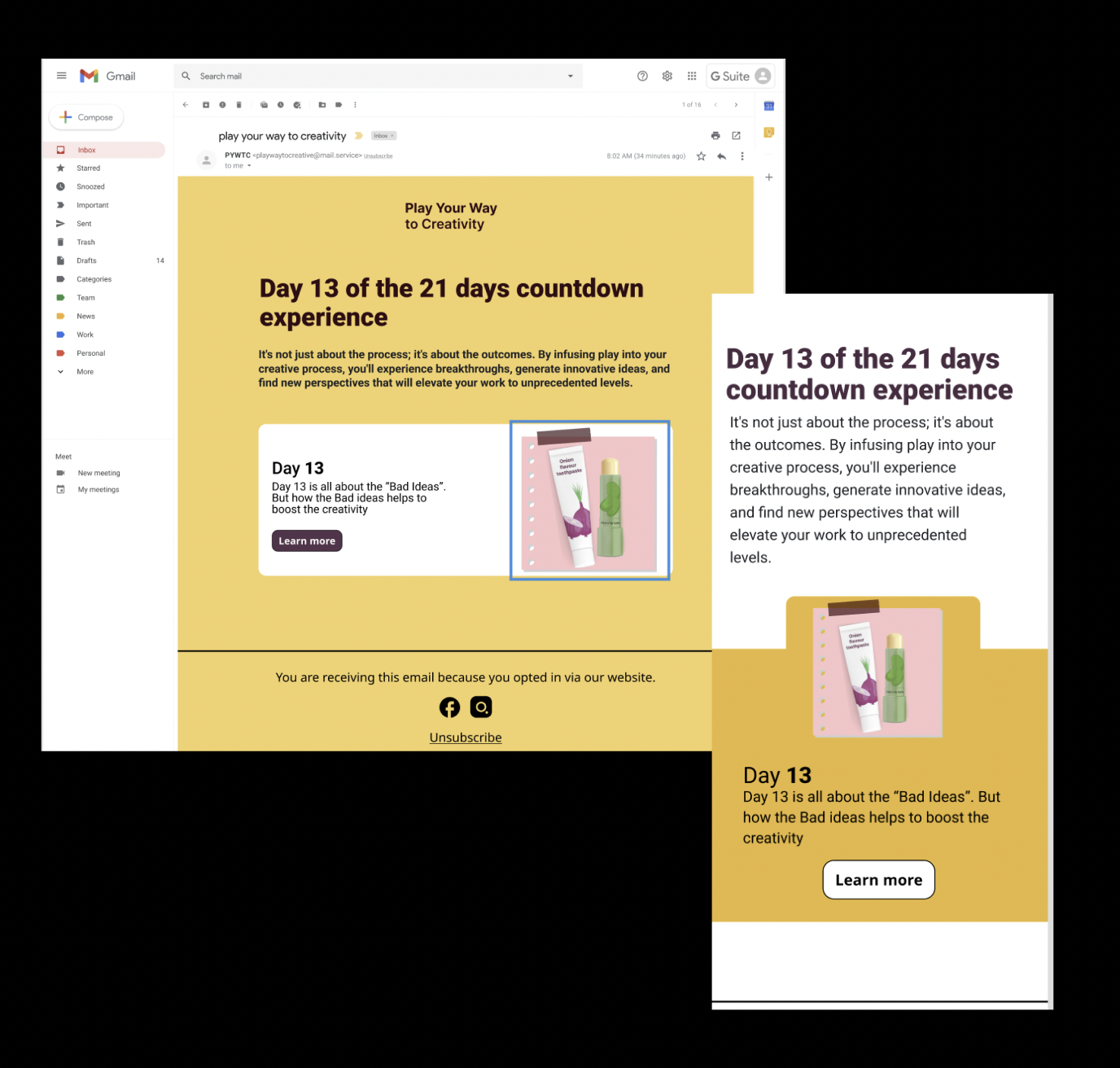 a daily reminder of the experience page design